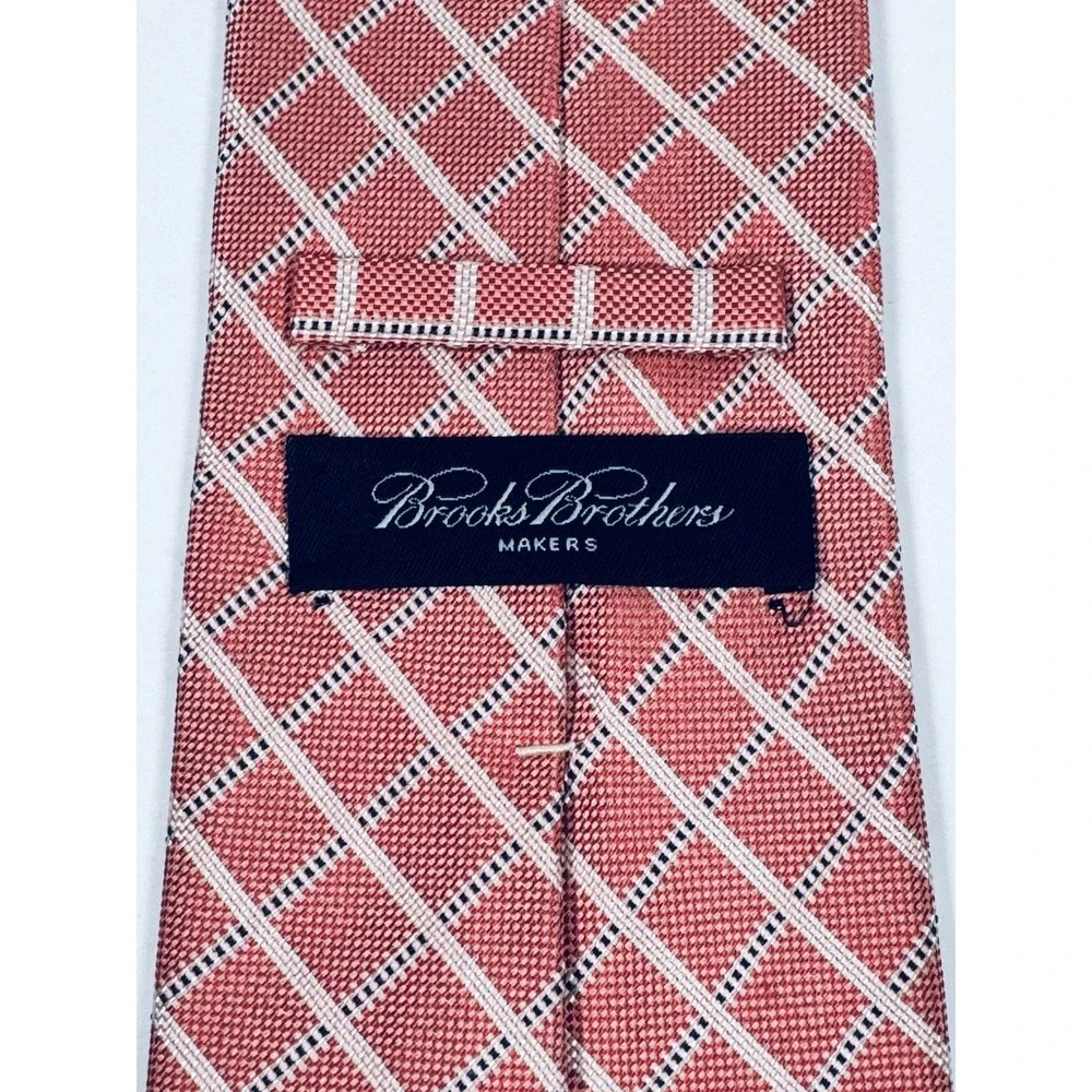 Brooks Brothers Makers Tie‎ Red White Blue Windowpane Silk USA Woven Classic